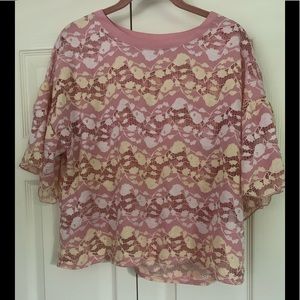 Zara pink lace short bell sleeve top. Size L